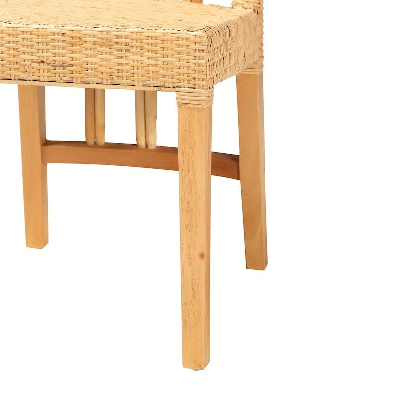 Silla de comedor de ratán marrón natural y roble, un asiento