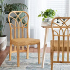 Silla de comedor de ratán marrón natural y roble, un asiento