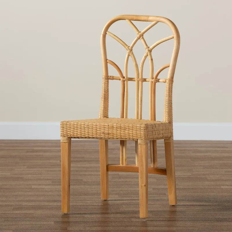 Silla de comedor de ratán marrón natural y roble, un asiento