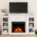 Mueble de TV de 70" con chimenea eléctrica clásica – Blanco / Marrón