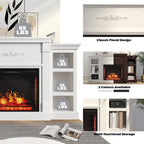 Mueble de TV de 70" con chimenea eléctrica clásica – Blanco / Marrón