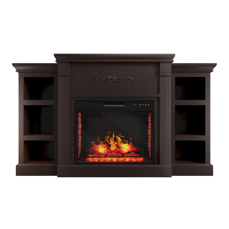Mueble de TV de 70" con chimenea eléctrica clásica – Blanco / Marrón