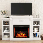 Mueble de TV de 70" con chimenea eléctrica clásica – Blanco / Marrón