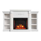Mueble de TV de 70" con chimenea eléctrica clásica – Blanco / Marrón