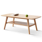 Mesa de centro de madera maciza de roble con estante de almacenamiento, 2-4 personas
