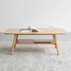 Mesa de centro de madera maciza de roble con estante de almacenamiento, 2-4 personas