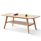 Mesa de centro de madera maciza de roble con estante de almacenamiento, 2-4 personas