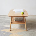 Mesa de centro de madera maciza de roble con estante de almacenamiento, 2-4 personas