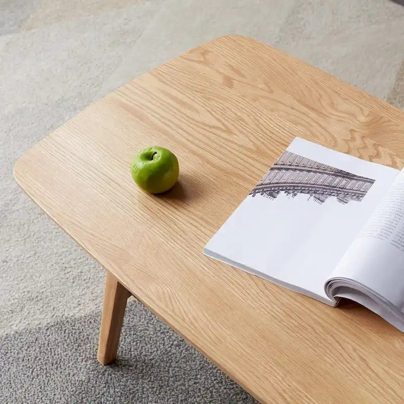 Mesa de centro de madera maciza de roble con estante de almacenamiento, 2-4 personas