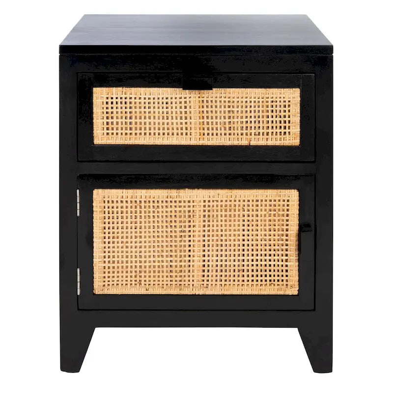 Mesita de noche costera de 1 cajón y 1 puerta - Natural / Negro / Gris azulado / Blanco