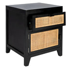 Mesita de noche costera de 1 cajón y 1 puerta - Natural / Negro / Gris azulado / Blanco