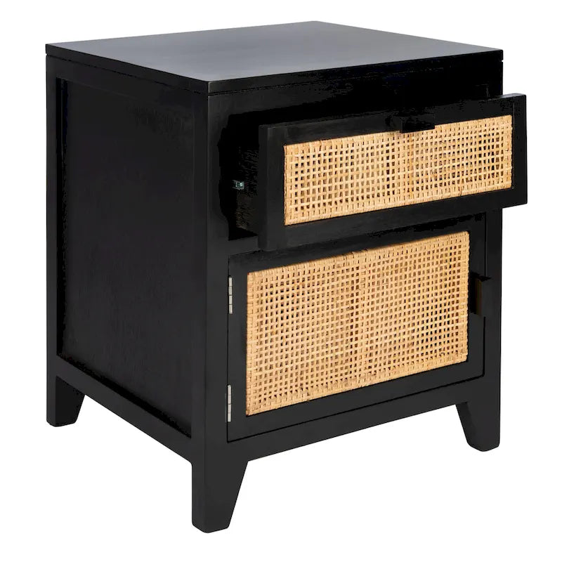 Mesita de noche costera de 1 cajón y 1 puerta - Natural / Negro / Gris azulado / Blanco