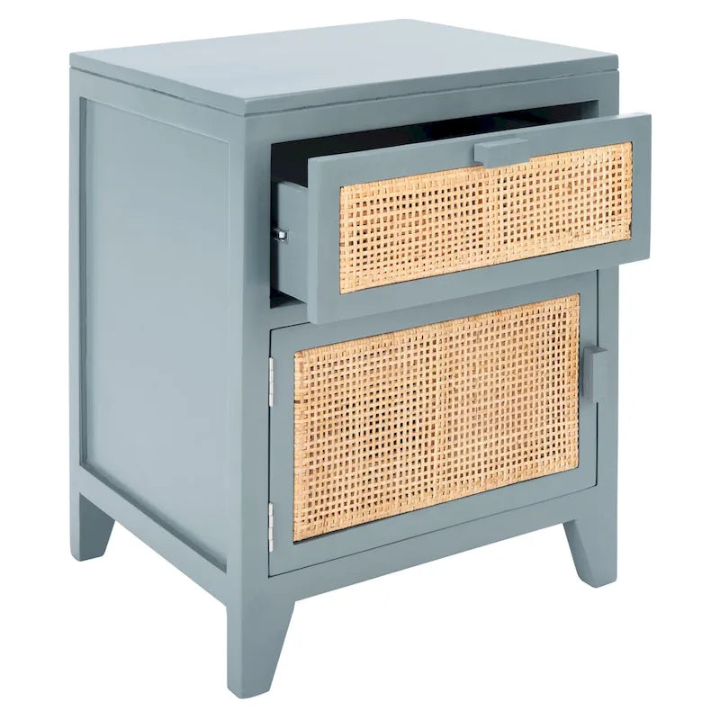 Mesita de noche costera de 1 cajón y 1 puerta - Natural / Negro / Gris azulado / Blanco