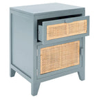 Mesita de noche costera de 1 cajón y 1 puerta - Natural / Negro / Gris azulado / Blanco