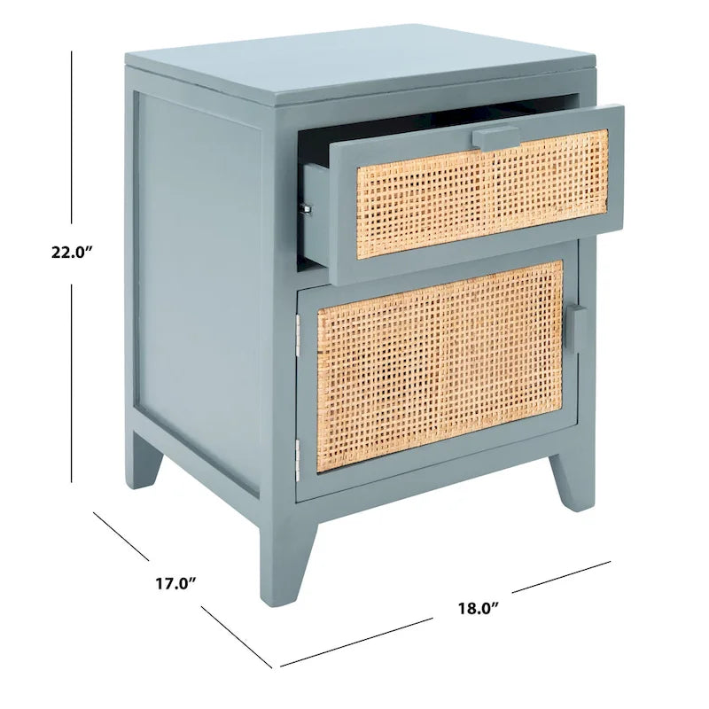 Mesita de noche costera de 1 cajón y 1 puerta - Natural / Negro / Gris azulado / Blanco
