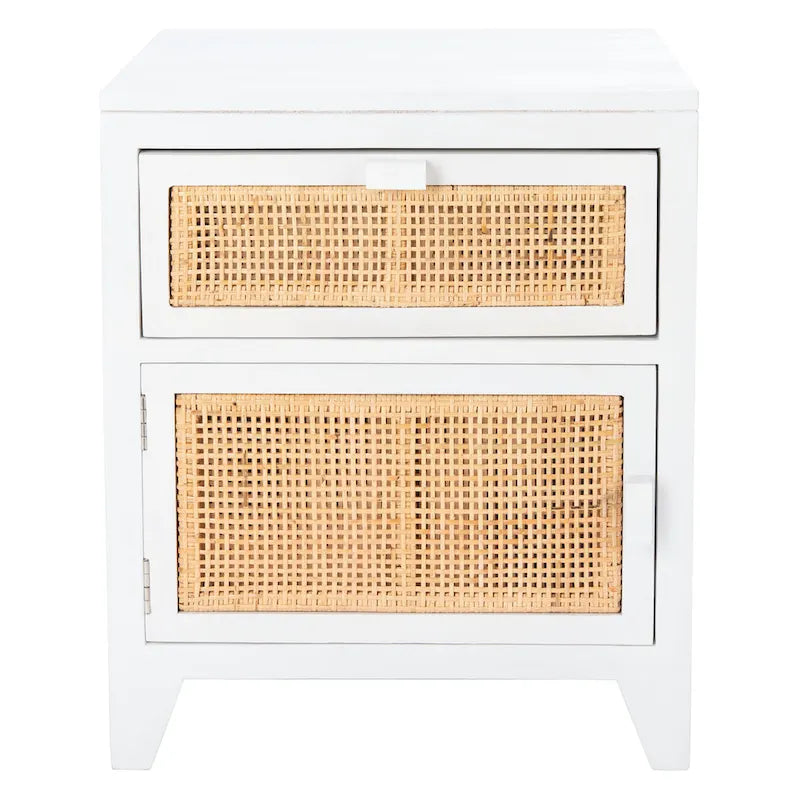 Mesita de noche costera de 1 cajón y 1 puerta - Natural / Negro / Gris azulado / Blanco