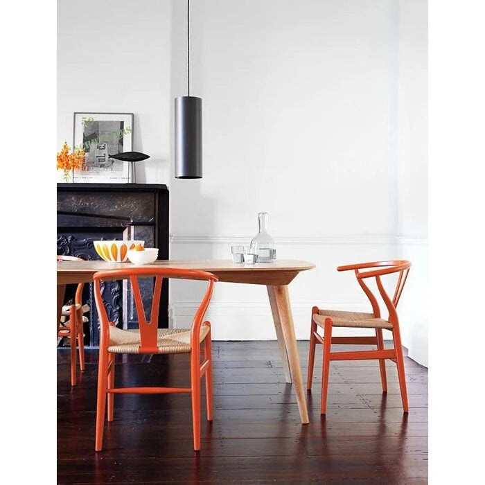 Silla Moderna Roja de Madera con Respaldo en Y Abierta, Estilo Contemporáneo para Cocina/Comedor, con Asiento Trenzado