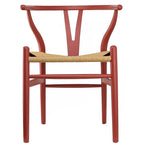 Silla Moderna Roja de Madera con Respaldo en Y Abierta, Estilo Contemporáneo para Cocina/Comedor, con Asiento Trenzado