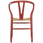 Silla Moderna Roja de Madera con Respaldo en Y Abierta, Estilo Contemporáneo para Cocina/Comedor, con Asiento Trenzado