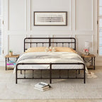 Estructura de cama de plataforma de hierro forjado negro, Queen/King, para 2 personas