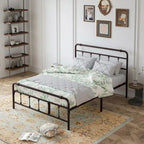 Estructura de cama de plataforma de hierro forjado negro, Queen/King, para 2 personas