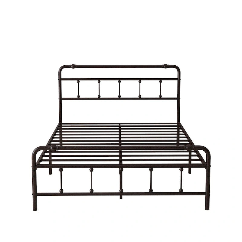 Estructura de cama de plataforma de hierro forjado negro, Queen/King, para 2 personas