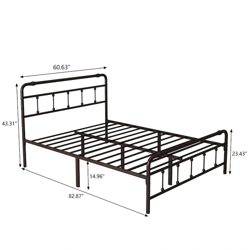 Estructura de cama de plataforma de hierro forjado negro, Queen/King, para 2 personas
