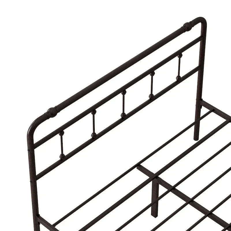 Estructura de cama de plataforma de hierro forjado negro, Queen/King, para 2 personas