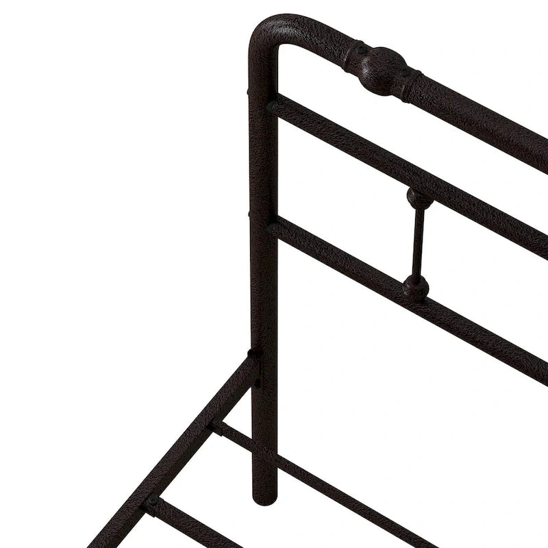 Estructura de cama de plataforma de hierro forjado negro, Queen/King, para 2 personas