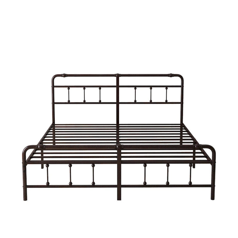 Estructura de cama de plataforma de hierro forjado negro, Queen/King, para 2 personas