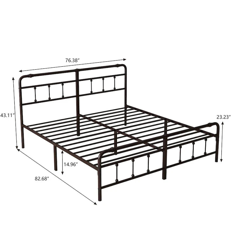 Estructura de cama de plataforma de hierro forjado negro, Queen/King, para 2 personas