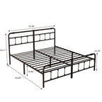 Estructura de cama de plataforma de hierro forjado negro, Queen/King, para 2 personas