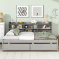 Cama matrimonial gris/expreso/blanca con estantería lateral y 2 cajones, capacidad para 1 o 2 personas