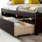 Cama matrimonial gris/expreso/blanca con estantería lateral y 2 cajones, capacidad para 1 o 2 personas