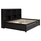 Cama matrimonial gris/expreso/blanca con estantería lateral y 2 cajones, capacidad para 1 o 2 personas