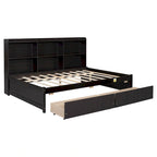 Cama matrimonial gris/expreso/blanca con estantería lateral y 2 cajones, capacidad para 1 o 2 personas