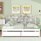 Cama matrimonial gris/expreso/blanca con estantería lateral y 2 cajones, capacidad para 1 o 2 personas