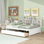 Cama matrimonial gris/expreso/blanca con estantería lateral y 2 cajones, capacidad para 1 o 2 personas