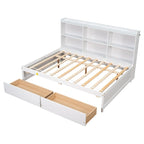 Cama matrimonial gris/expreso/blanca con estantería lateral y 2 cajones, capacidad para 1 o 2 personas