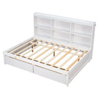 Cama matrimonial gris/expreso/blanca con estantería lateral y 2 cajones, capacidad para 1 o 2 personas
