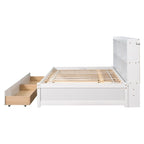 Cama matrimonial gris/expreso/blanca con estantería lateral y 2 cajones, capacidad para 1 o 2 personas