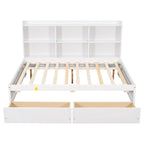 Cama matrimonial gris/expreso/blanca con estantería lateral y 2 cajones, capacidad para 1 o 2 personas
