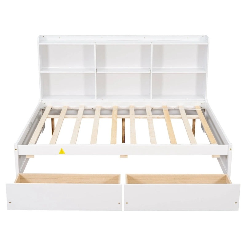 Cama matrimonial gris/expreso/blanca con estantería lateral y 2 cajones, capacidad para 1 o 2 personas