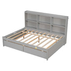 Cama matrimonial gris/expreso/blanca con estantería lateral y 2 cajones, capacidad para 1 o 2 personas