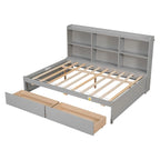 Cama matrimonial gris/expreso/blanca con estantería lateral y 2 cajones, capacidad para 1 o 2 personas