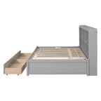 Cama matrimonial gris/expreso/blanca con estantería lateral y 2 cajones, capacidad para 1 o 2 personas