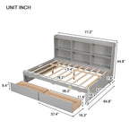 Cama matrimonial gris/expreso/blanca con estantería lateral y 2 cajones, capacidad para 1 o 2 personas