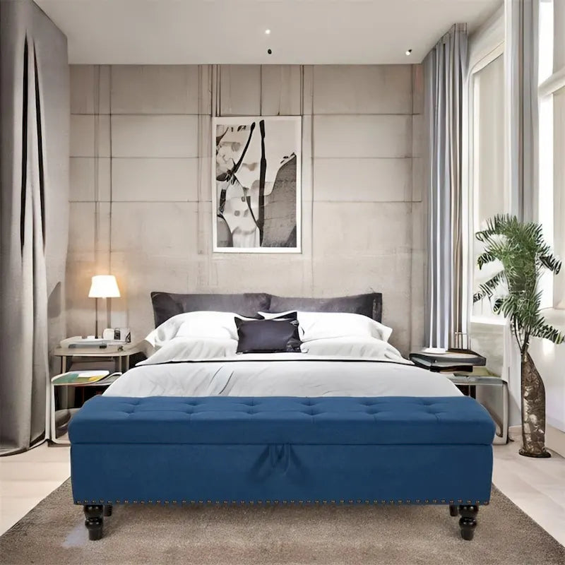 Banco otomano de almacenaje de 2 plazas azul/gris/beige