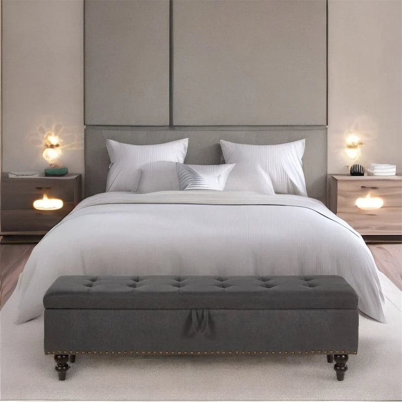 Banco otomano de almacenaje de 2 plazas azul/gris/beige