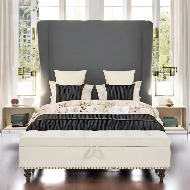 Banco otomano de almacenaje de 2 plazas azul/gris/beige